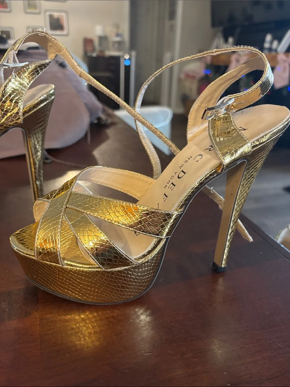 Marc Defang Gold Metallic Strappy Platform Heels